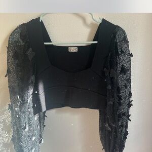 Flutter By Crop Free People Black Long Sleeve Crop Top